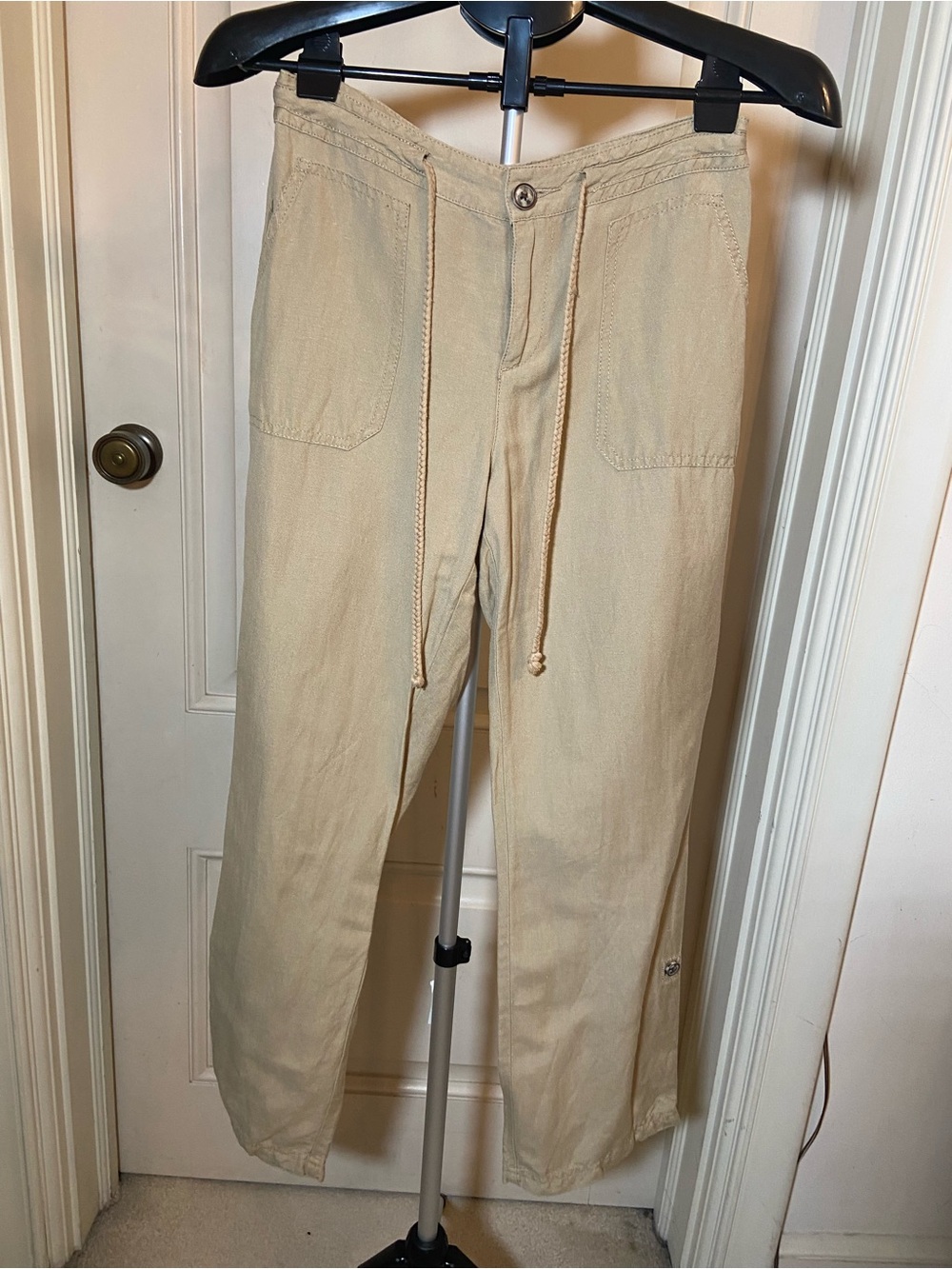 LINEN Beige Drawstring relaxed pants